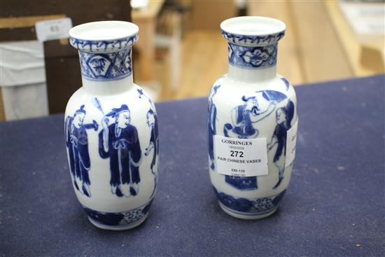 A pair of 19th century Chinese blue and white small vases, height 15cm